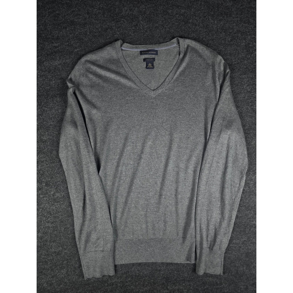 Banana Republic Men's Gray V-Neck Sweater Silk Cashmere Luxury Blend Size L